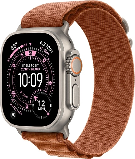 Apple Watch Ultra 3 49 мм, корпус из натурального титана, ремешок Alpine терракотового цвета, размер L